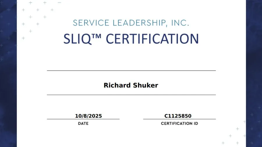 Richard Shuker Achieves Service Leadership® SL-I & SLIQ™ Coach Certification